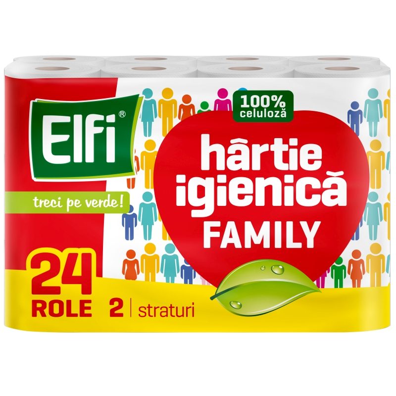Hârtie Igienică Elfi Family, Rezistentă și Absorbantă, 2 Straturi, Culoare Alb, Set Economic 24 Role