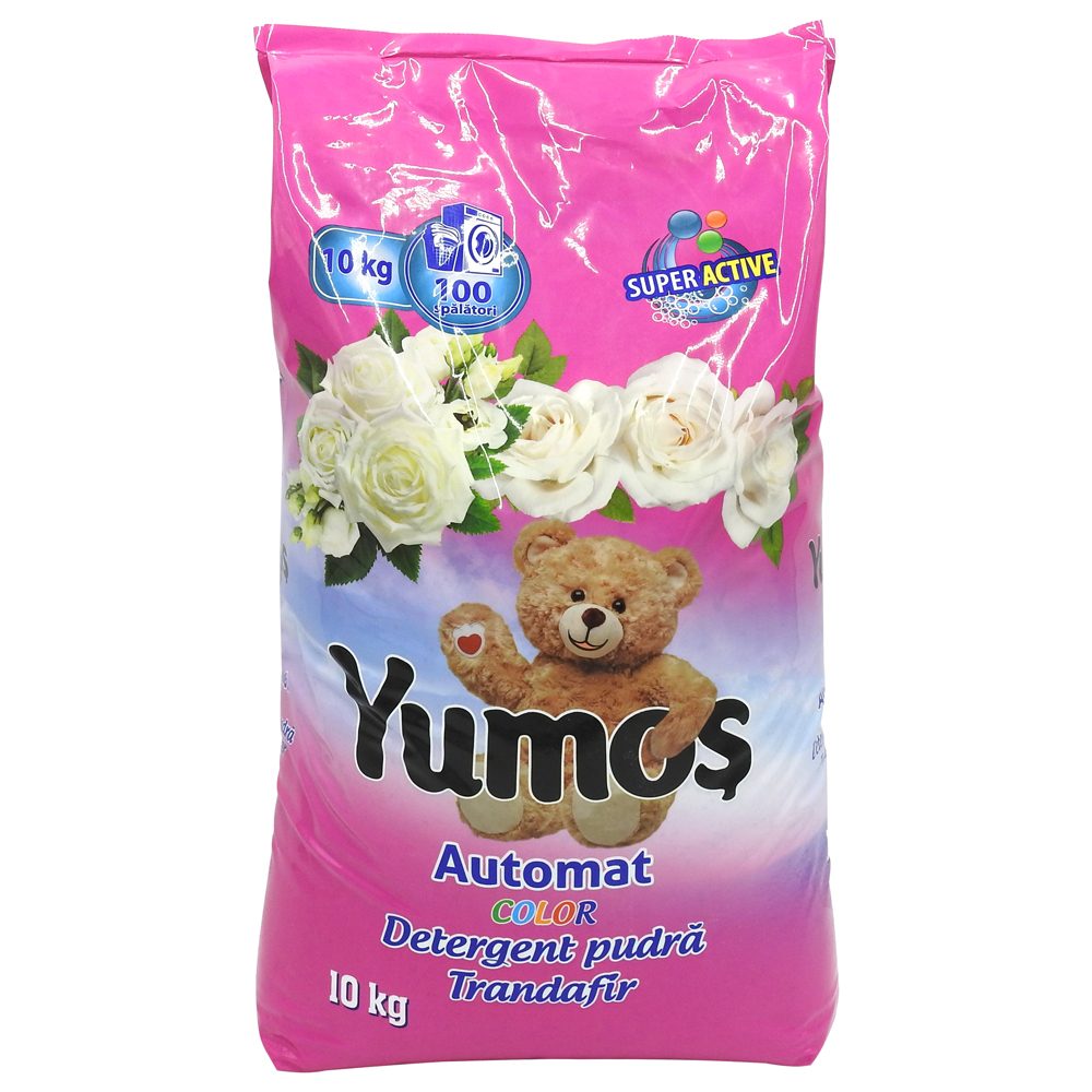 Yumos Detergent Automat Rufe, Pudra Universala pentru Haine Albe si Colorate, Formula Curatare Profunda, 130 Spalari, 10 kg