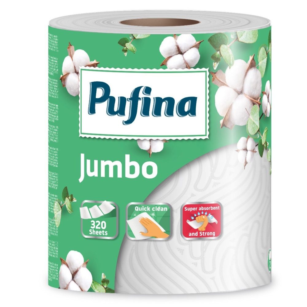 Pufina Jumbo Prosop de Bucătărie, Rulou Absorbant, Hârtie Celuloză, 2 Straturi, 80 m
