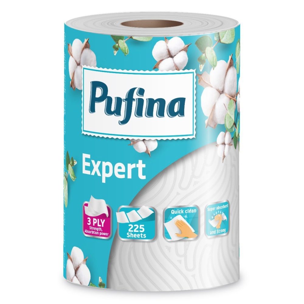Pufina Expert, Prosop De Bucatarie Role Mari, Hartie Absorbanta Cu 3 Straturi, 50 Metri, 1 Rola