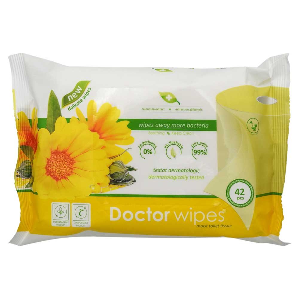 Doctor Wipes Servetele Umede cu Extract de Galbenele, Igiena Zilnica, Pachet cu Capac de Siguranta, 42 Bucati