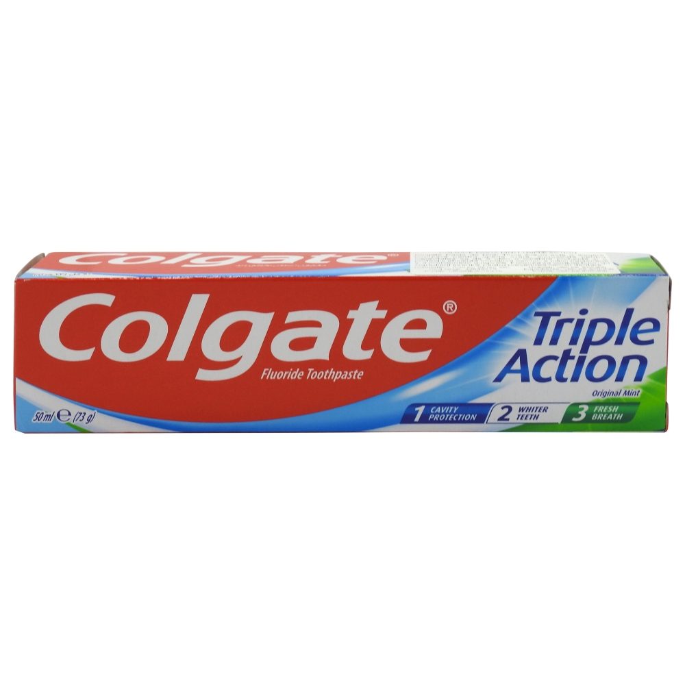 Pasta de Dinti Colgate Triple Action, Protectie impotriva Cariilor, Fluor pentru Intarirea Smaltului, Tub 50 ml