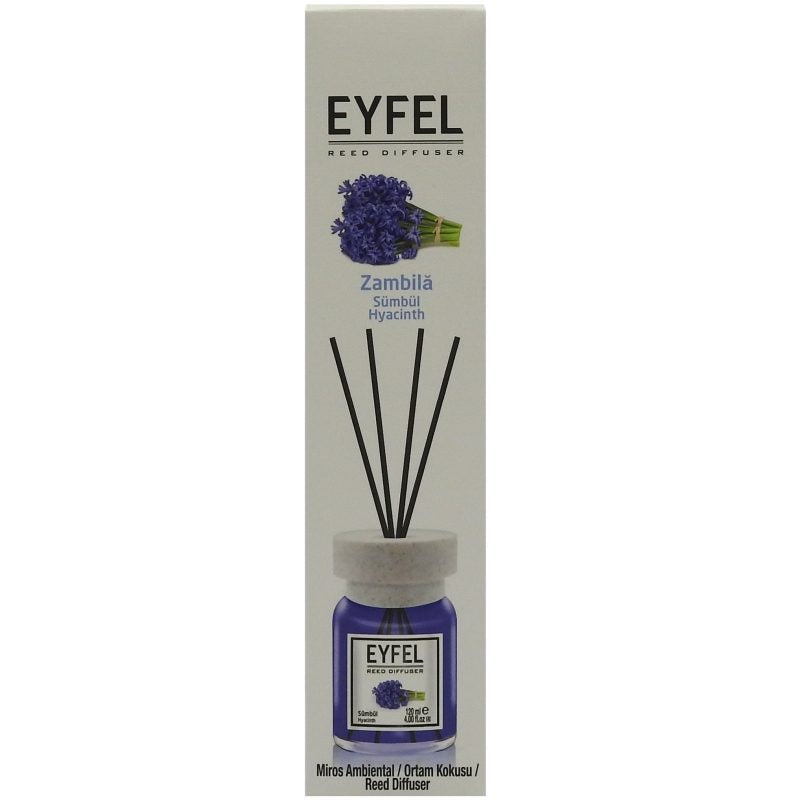 Eyfel Odorizant Camera cu Betisoare, Difuzor Parfum de Camera Floral, Aroma Zambila, Set Flacon cu 4 Bete, 120 ml