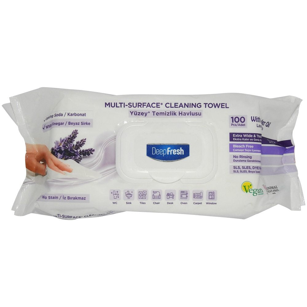 Deep Fresh, Servetele Umede Multisuprafete, Formula cu Bicarbonat fara Clor, Actiune Antibacteriana, Aroma Lavanda, 100 Bucati