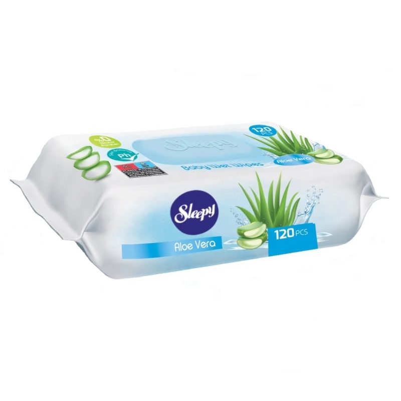 Sleepy Servetele Umede cu Aloe Vera, Formula Hidratanta pentru Piele Sensibila, Inchidere Etansa cu Capac, Set 120 Bucati