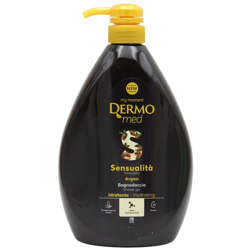 Dermomed Gel de Dus Hidratant cu Ulei de Argan, Testat Dermatologic, Formula Unisex pentru Toate Tipurile de Piele, Flacon 1 L