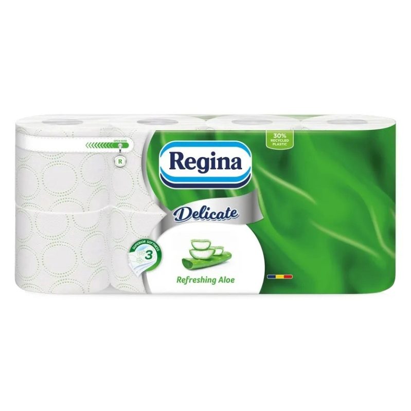Regina Refreshing Aloe, Hartie Igienica cu Extract de Aloe Vera, 3 Straturi, Set 8 Role