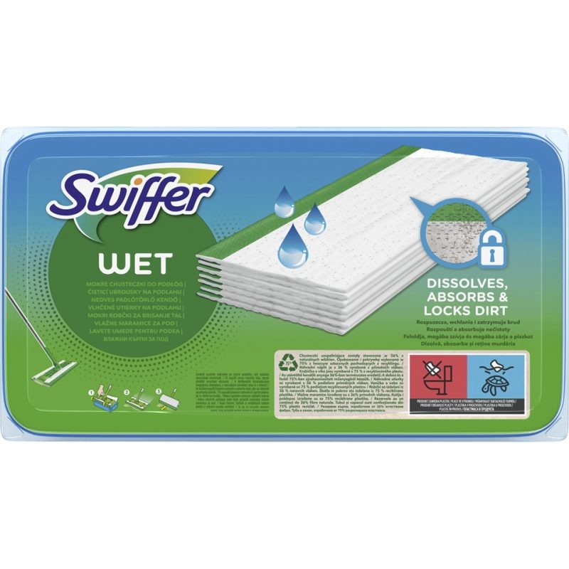 Swiffer Rezerve Umede pentru Mop, Lavete de Curatare Pardoseli, Textil Impregnat cu Aroma de Lamaie, Formula Activa, Set 20 Bucati