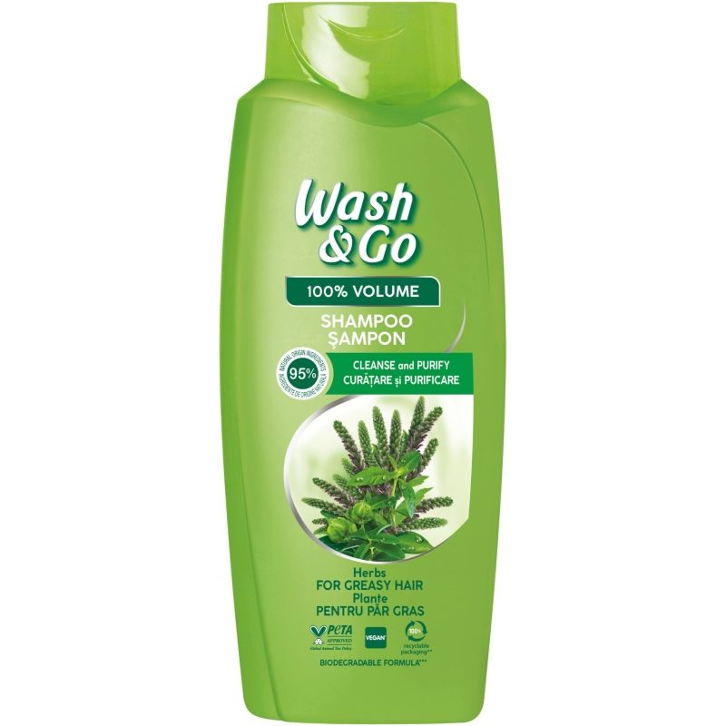 Sampon Wash&Go Herbs pentru Par Fragil, Formula cu Extracte de Plante pentru Curatare Delicata si Protectie, 675 ml