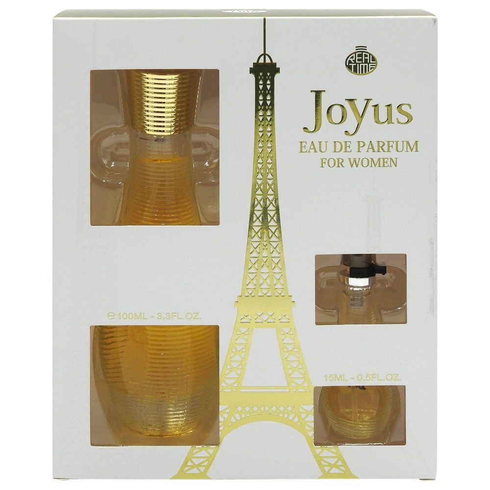 Set Cadou Real Time Joy Us, Apa de Parfum pentru Femei, Note Florale si Fructate, 2 Piese, 100 ml + 15 ml