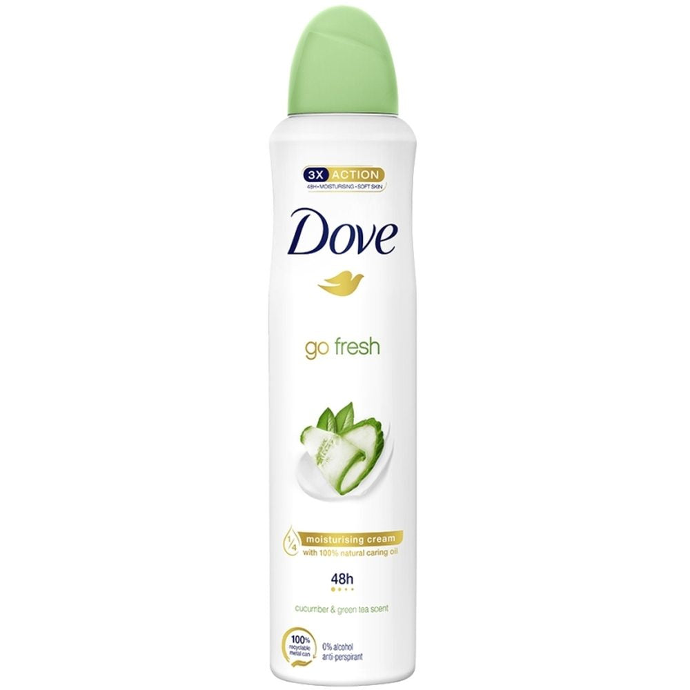 Dove Antiperspirant Spray Go Fresh, Protectie 48 Ore, Hidratare si Aroma Castravete cu Ceai Verde, 200 ml