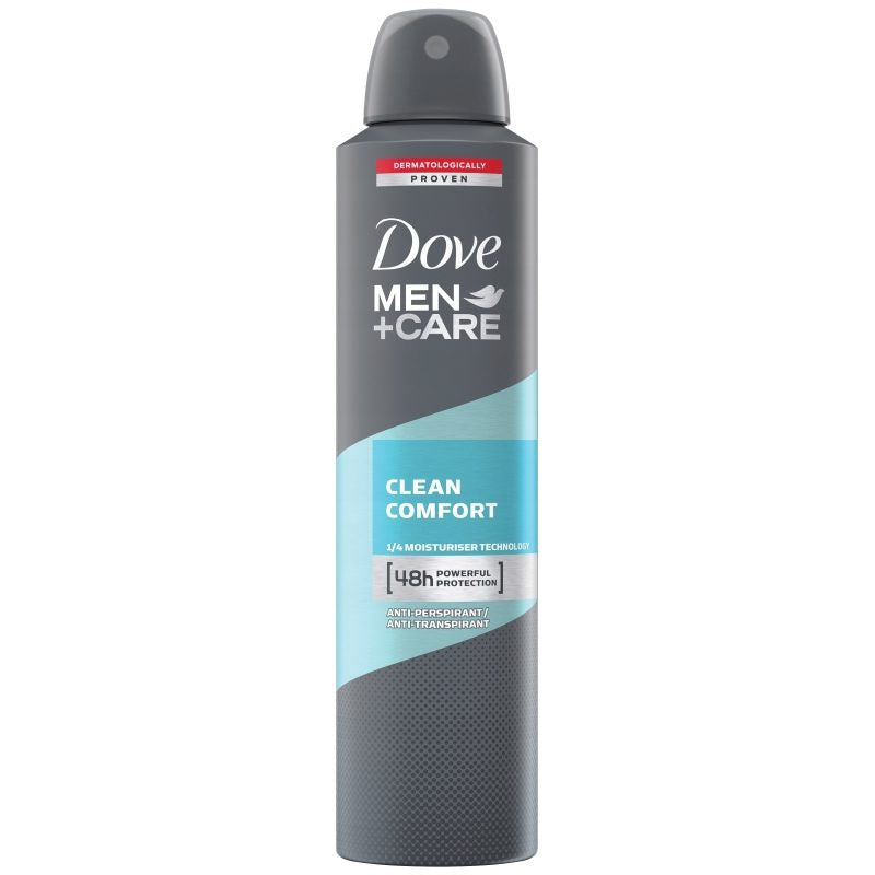 Dove Men Care Clean Comfort Deodorant Antiperspirant Spray, Protectie 48 Ore, Hidratare Continua, Aroma Fresh, 250 ml