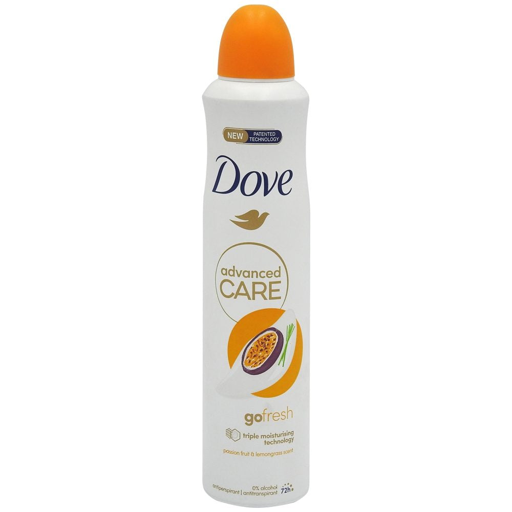 Dove Antiperspirant Spray Advanced Care Passion Fruit, Protecție 72 Ore, Hidratare Intensă, Aromă Exotică, 250 ml