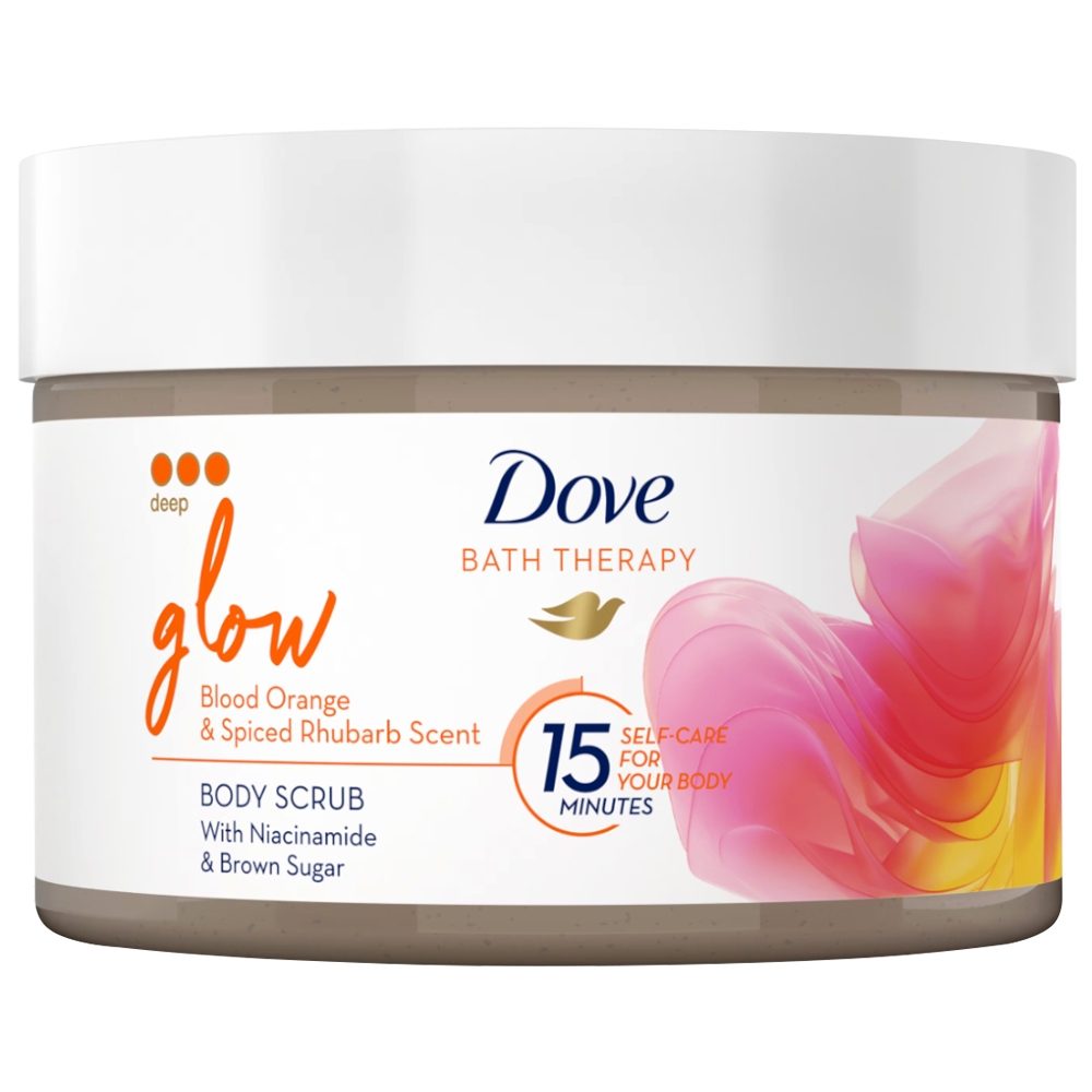 Exfoliant pentru Corp Dove Glow, Scrub cu Textură Cremă pentru Strălucire și Utilizare Zilnică, Aromă de Portocală, 295 ml