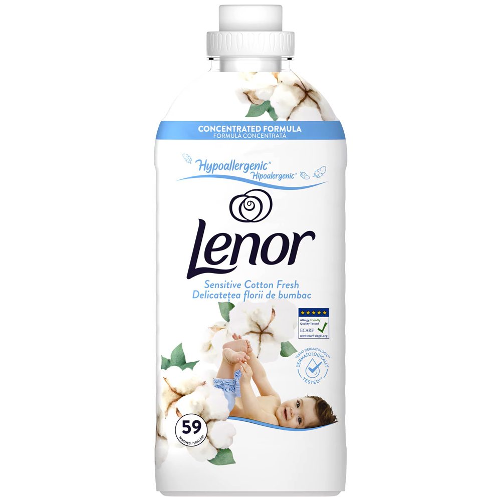 Lenor Sensitive Cotton Fresh, Balsam de Rufe pentru Piele Sensibila, Formula Delicata cu Parfum de Bumbac, 1.239 L, 59 Spalari