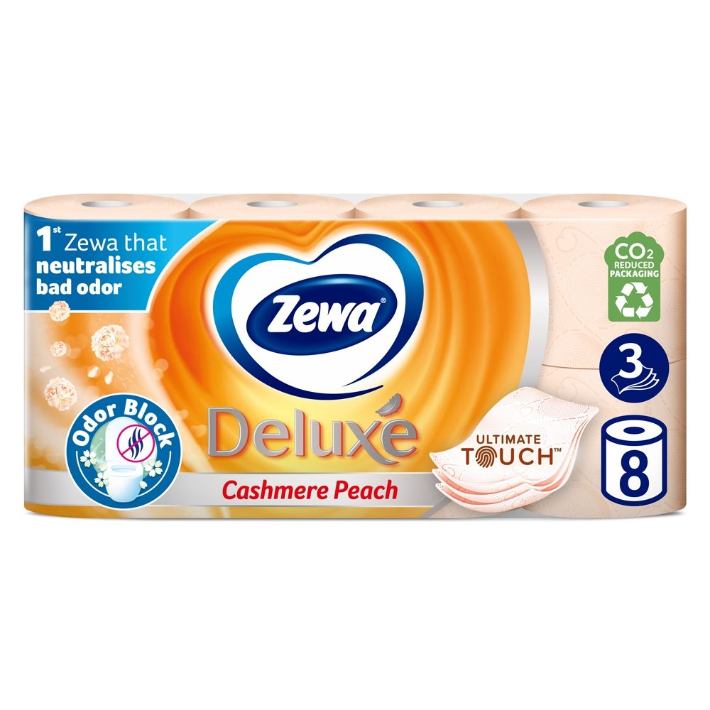 Zewa Hartie Igienica, Peach, 3 Straturi Rezistente, Celuloza Pura, Parfum de Piersica, Culoare Alb, 8 Role/Set