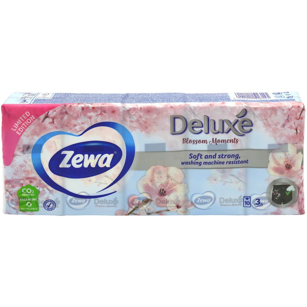 Zewa Batiste Igienice Parfimate, Servetele Nazale Moi si Rezistente, Celuloza Pura, 3 Straturi, Alb, Set 10 Bucati