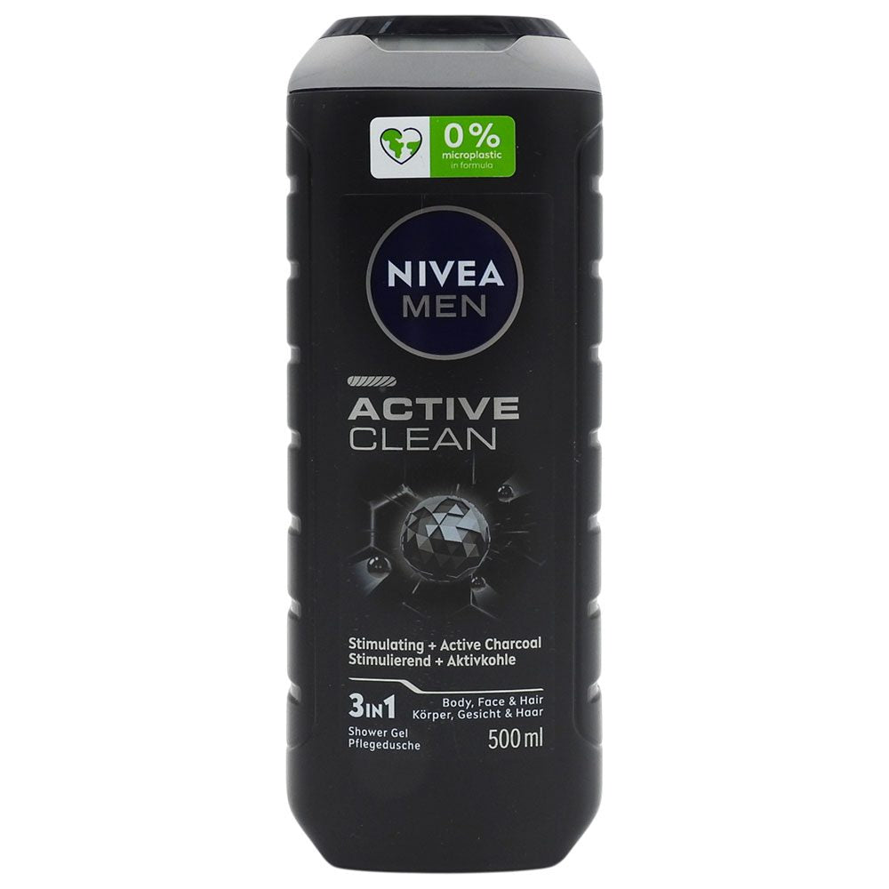 Nivea Active Gel de Duș Energizant, Tehnologie Micro-Particule de Argint, Corp, Față și Păr, 500 ml