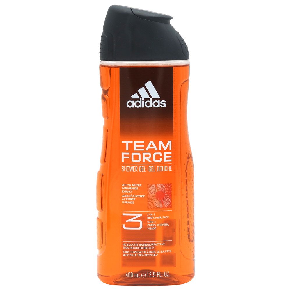 Adidas Gel de Dus Barbati Team Force, Curatare Eficienta si Hidratare, Textura Gel pentru Piele Normala, 400 ml