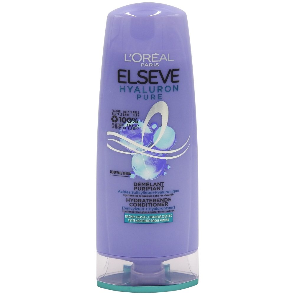 L'Oreal Paris Elseve Hyaluron Pure, Balsam de Par Hidratant, Curatare cu Acid Salicilic, Textura Crema, Scalp Gras si Toate Tipurile de Par, 250 ml