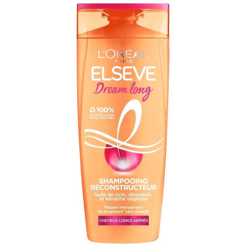 L'Oreal Paris Elseve Dream Long, Șampon Reparator pentru Păr Lung și Deteriorat, Formula cu Keratină, Vitamine și Ulei de Ricin, 250 ml