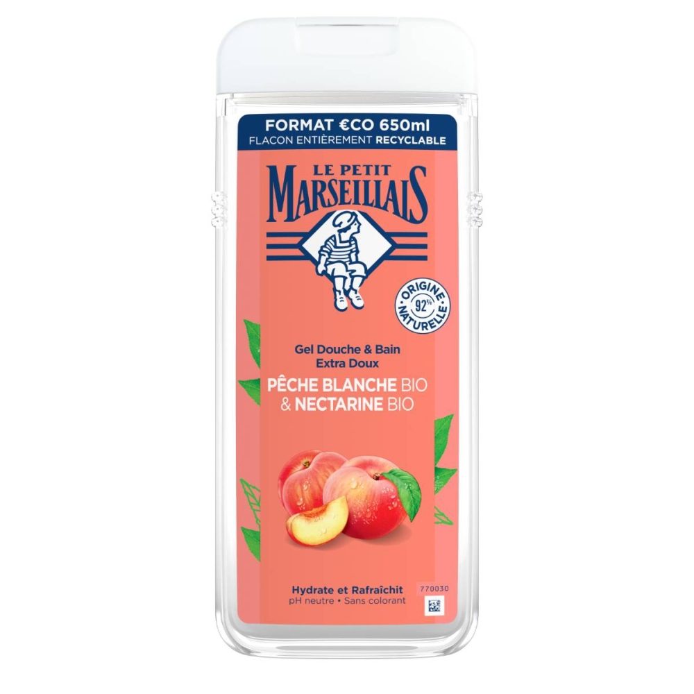 Le Petit Marseillais Gel de Dus Bio, Hidratant cu Piersici si Nectarine, Formula Testata Dermatologic, Textura Gel, 650 ml