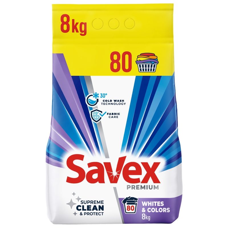 Savex Detergent Automat Pentru Rufe, 2 In 1 Whites Colors, Pudra, 8 kg, 80 Spalari