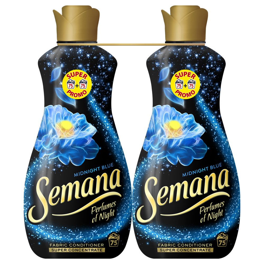 Balsam pentru Rufe Semana Midnight Blue, Parfum de Lungă Durată, Prospețime Intensă, Concentrat, Pachet Promoțional 2 x 1.65 L