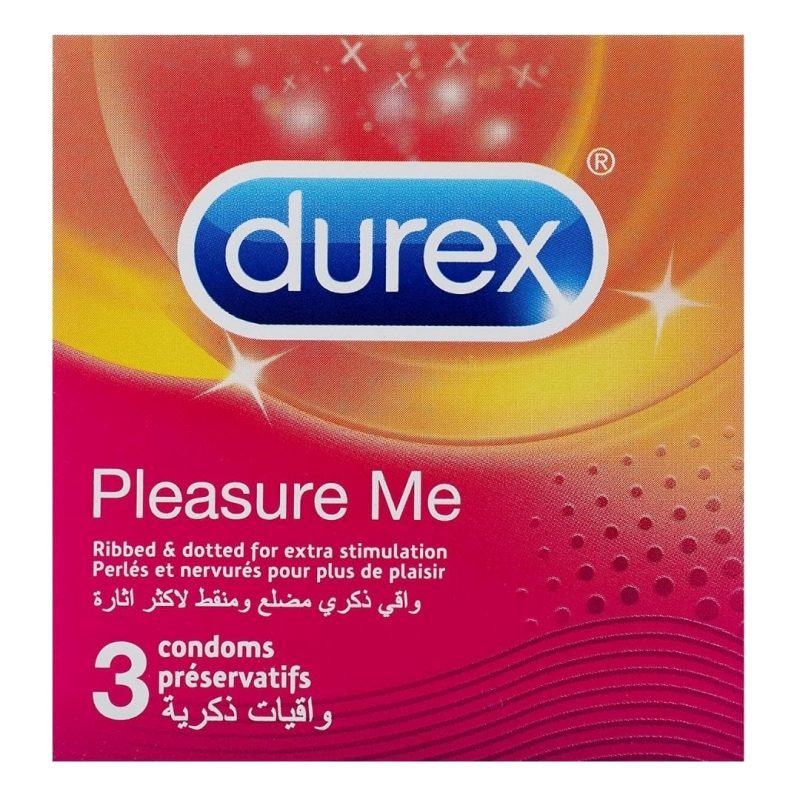 Durex Pleasure Me, Set 3 Prezervative cu Textură Stimulatoare, Puncte și Nervuri Proeminente, Formă Easy-On, Latex Natural, 3 Bucăți