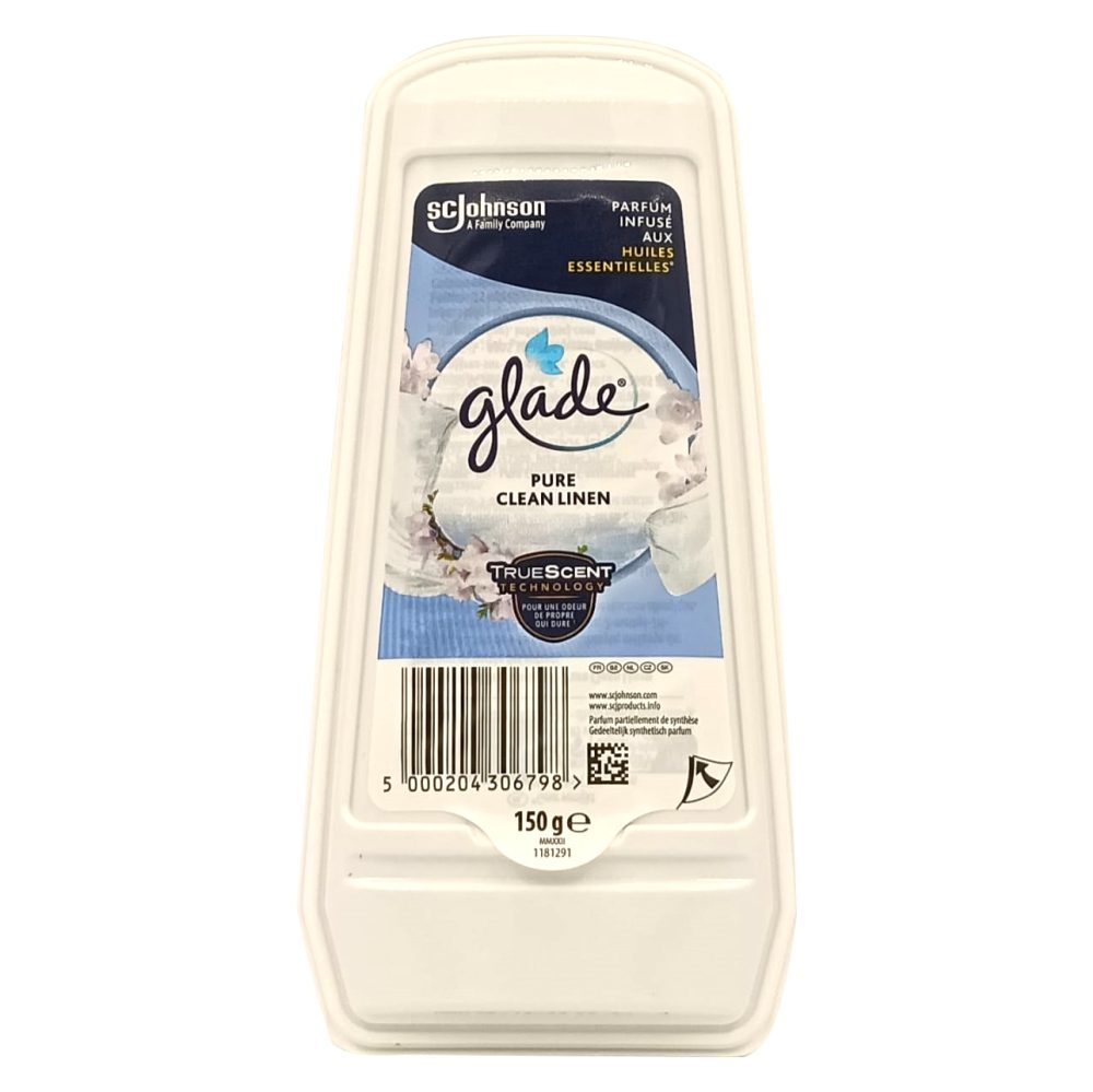 Odorizant Camera Solid Glade, Parfum Proaspat de Rufe Curate, Gel de Camera, Pure Clean Linen, 150 g