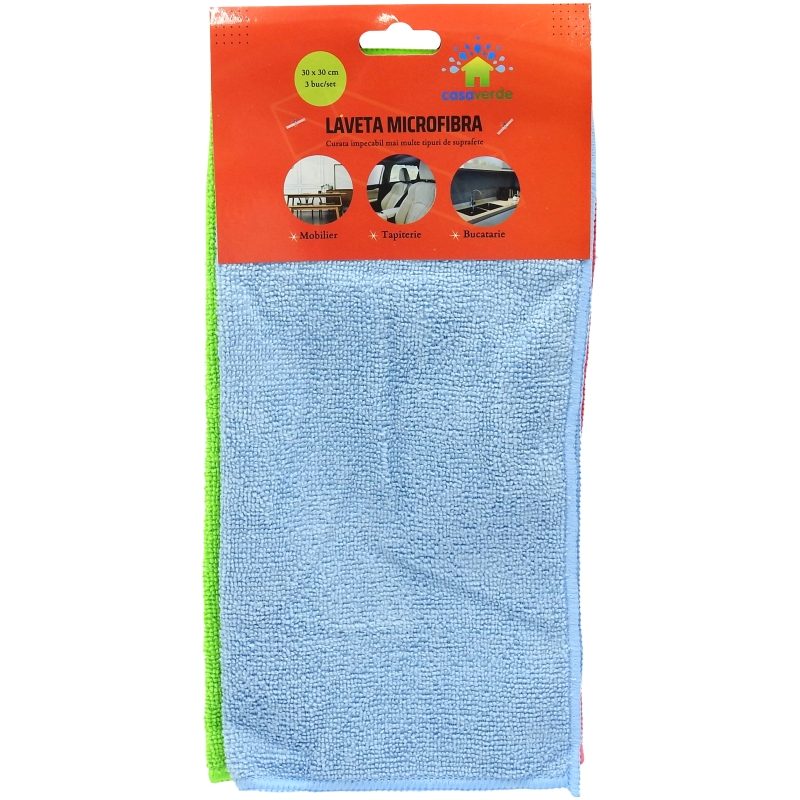 Set 3 Lavete Microfibra Universale Alver, Lavete Curatare Suprafete Multiple, Super Absorbante, Textura Moale, 30x30 cm, Multicolor, 3 Bucati