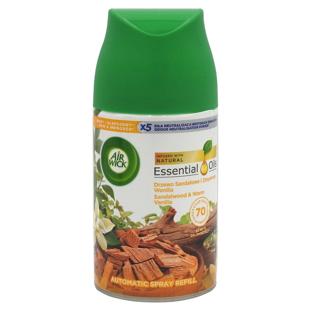 Air Wick Rezerva Odorizant Camera, Parfum Lemn de Santal si Vanilie, Format Spray, 250 ml