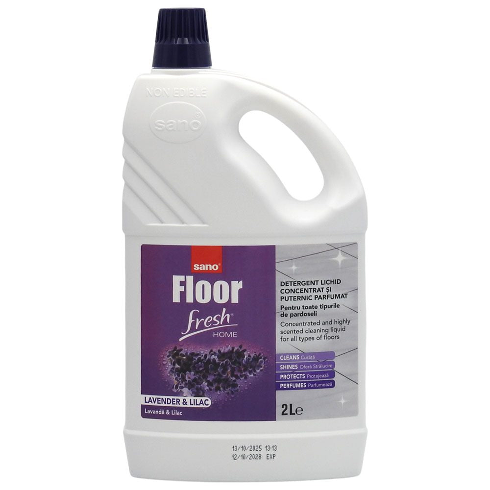 Detergent Pardoseli Sano Floor, Parfum Liliac și Lavandă, Soluție Curățare Suprafețe Multiple, Bidon 2 L