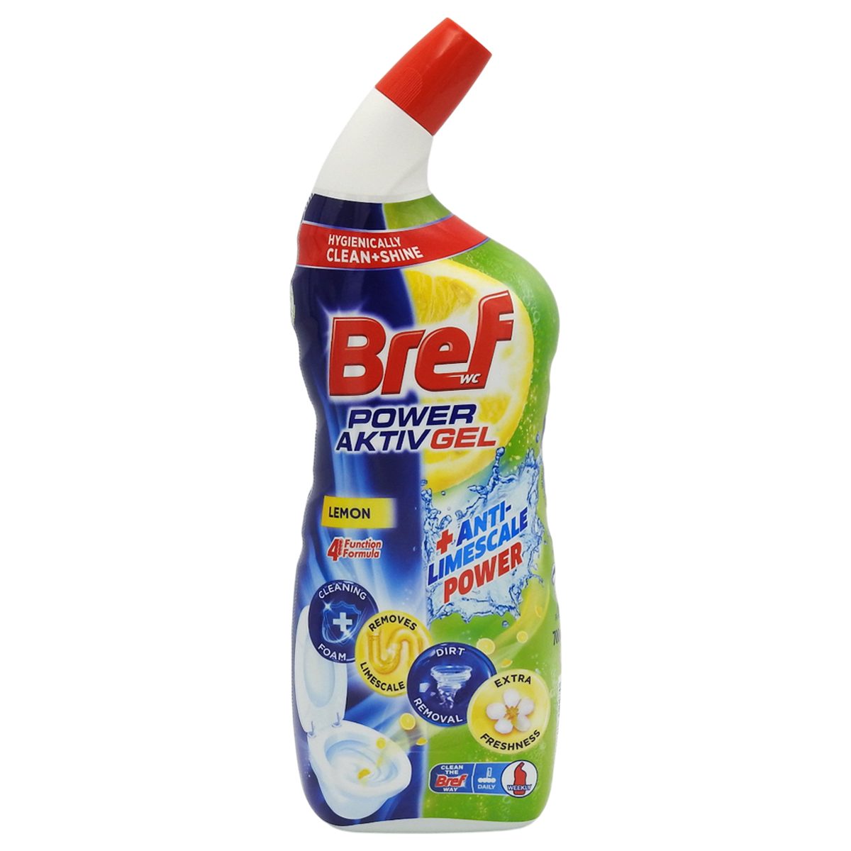 Bref Lemon Power, Solutie Curatare WC Lichid, Igienizare si Parfum de Lamaie, Formula Activa impotriva Calcarului, 700 ml