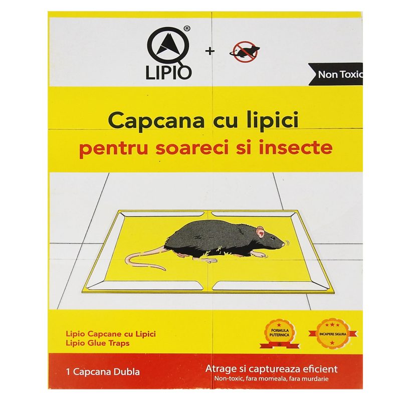 Lipio Capcana Adeziva Dubla pentru Insecte si Rozatoare, Suprafata Lipicioasa Puternica, Carton Pliabil, 23.6 x 17.3 cm, 1 Bucata