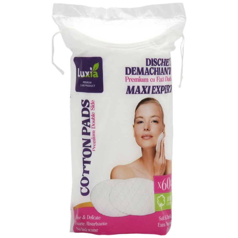 Luxia Dischete Demachiante Ovale, Bumbac 100% Cu Fata Dubla, Textura Delicata, 60 Bucati
