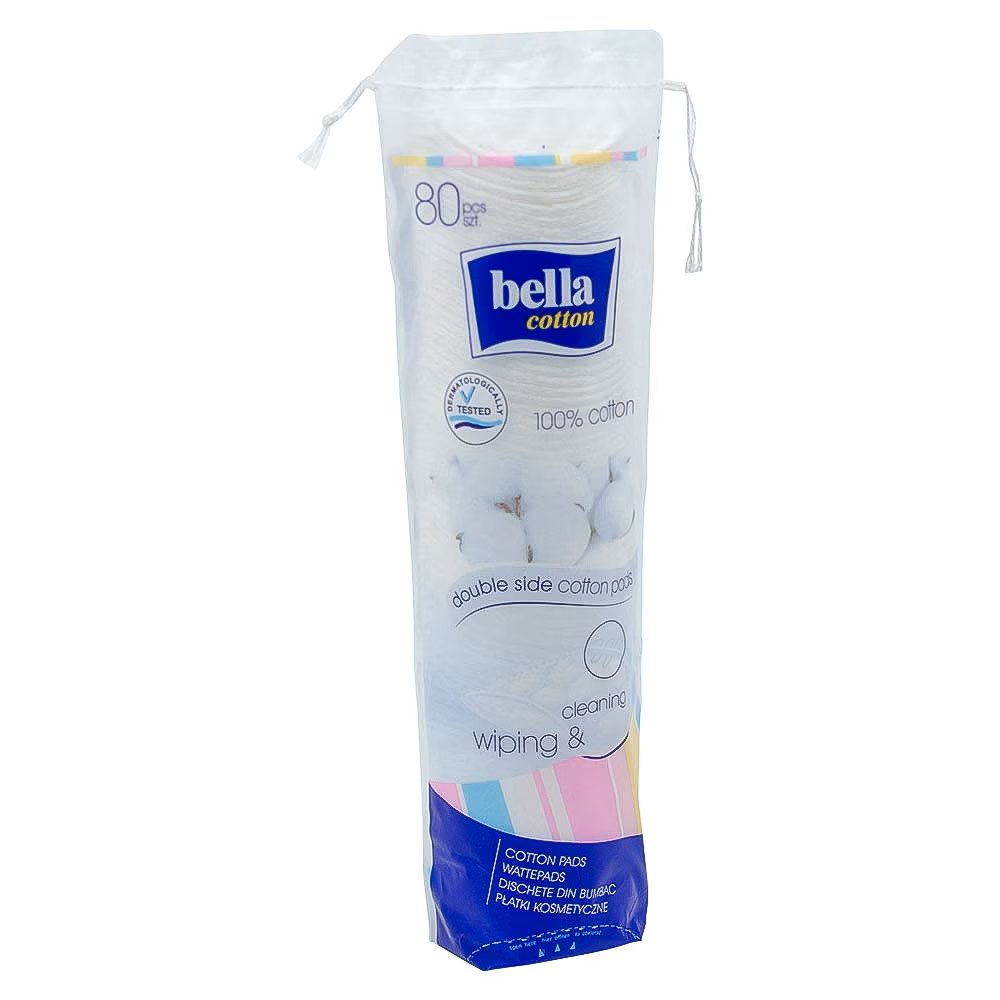 Bella, Dischete Demachiante Din Bumbac, Textură Moale, Curățare Delicată, Formă Rotundă, 80 Bucăți