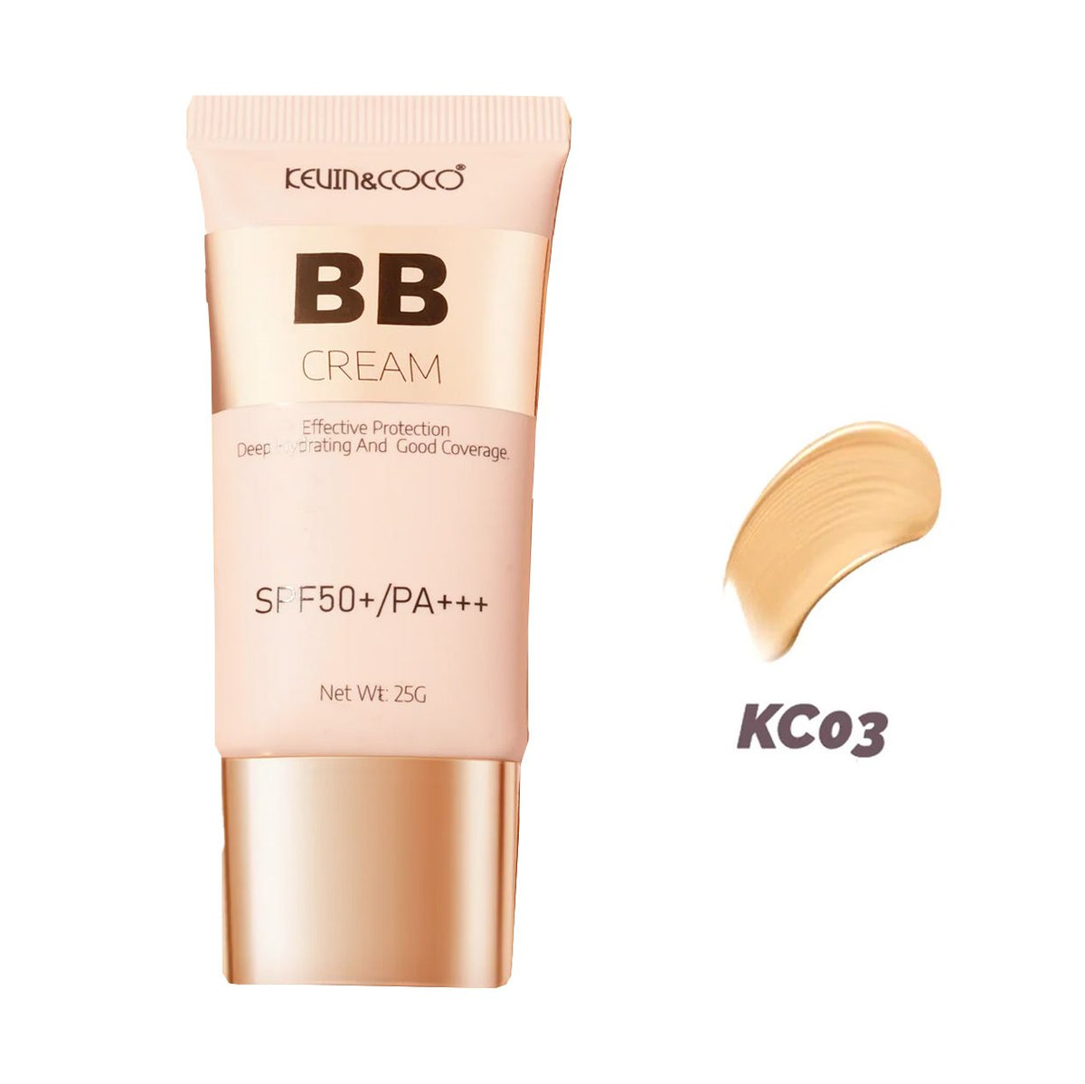 Kevin&Coco, Crema BB Radiance-Enhancing cu Acid Hialuronic si Vitamina E, Protectie Solara SPF 50+ PA+++, Efect Hidratant si Luminos, 25 g, Nuanta KC03 Medium Beige