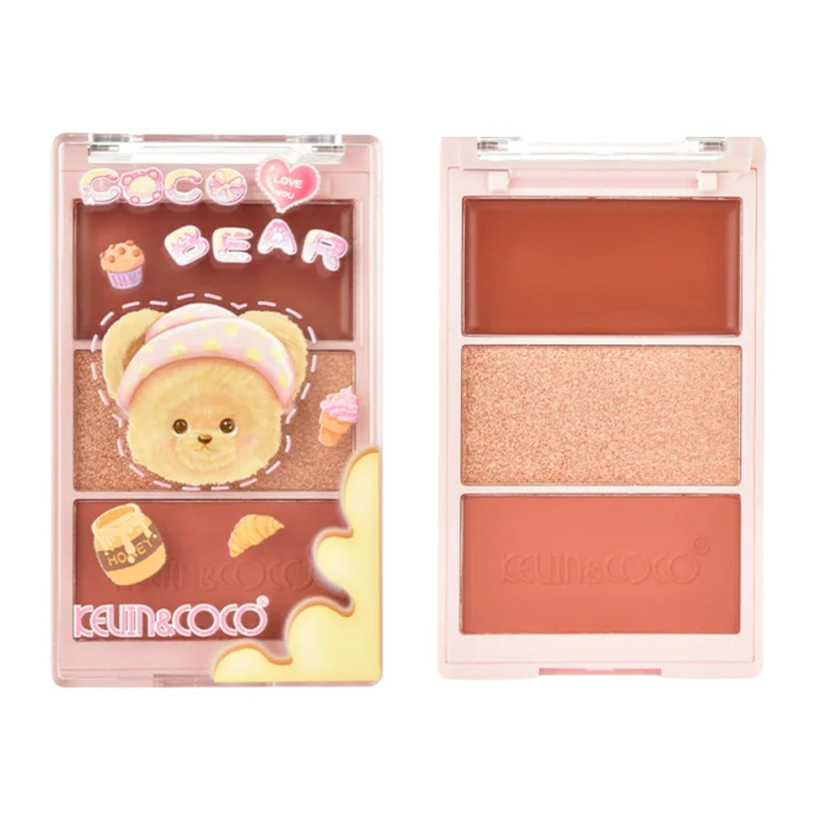 Kevin&Coco Paleta Fard De Obraz 3 In 1, Blush Iluminator Si Contur Coco Bear, Pudra Compacta, Textura Fina, 71.7 g, Bronz