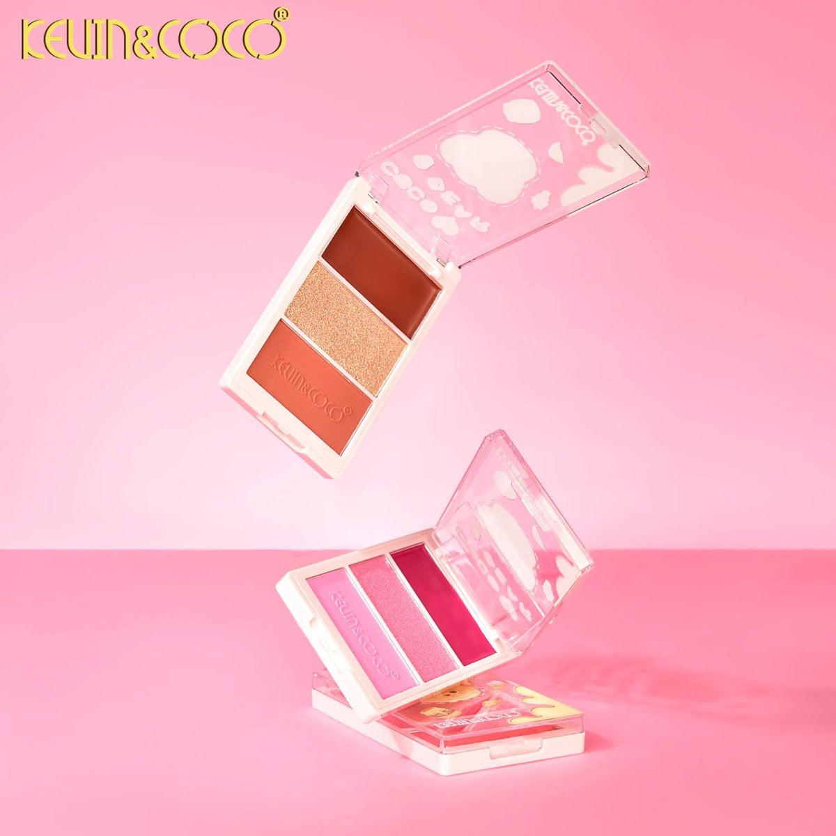 Kevin&Coco Paleta Fard De Obraz 3 In 1, Blush Iluminator Si Contur Coco Bear, Pudra Compacta, Textura Fina, 71.7 g, Bronz