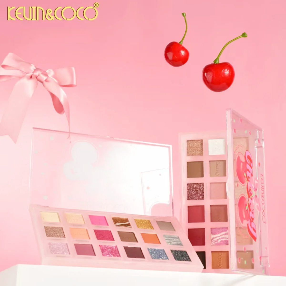 Kevin&Coco, Paleta Farduri de Pleoape Cherry Glam, 18 Nuante Mate si Sidefate, Textura Pudra Compacta, Hipoalergenic, Multicolor, 25 g