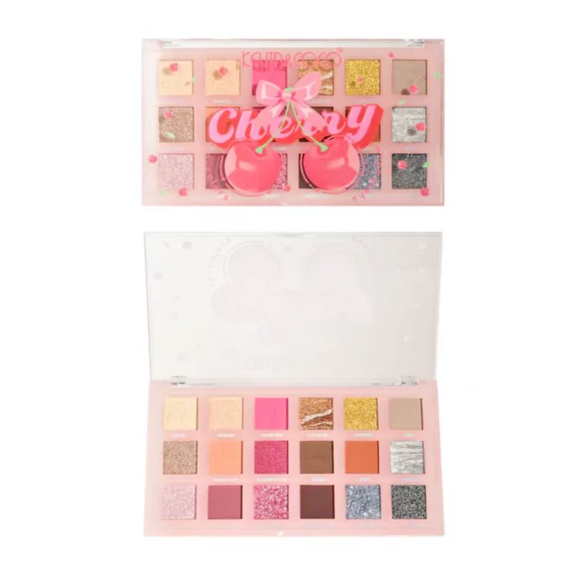 Kevin&Coco, Paleta Farduri de Pleoape Cherry Glam, 18 Nuante Mate si Sidefate, Textura Pudra Compacta, Hipoalergenic, Multicolor, 25 g