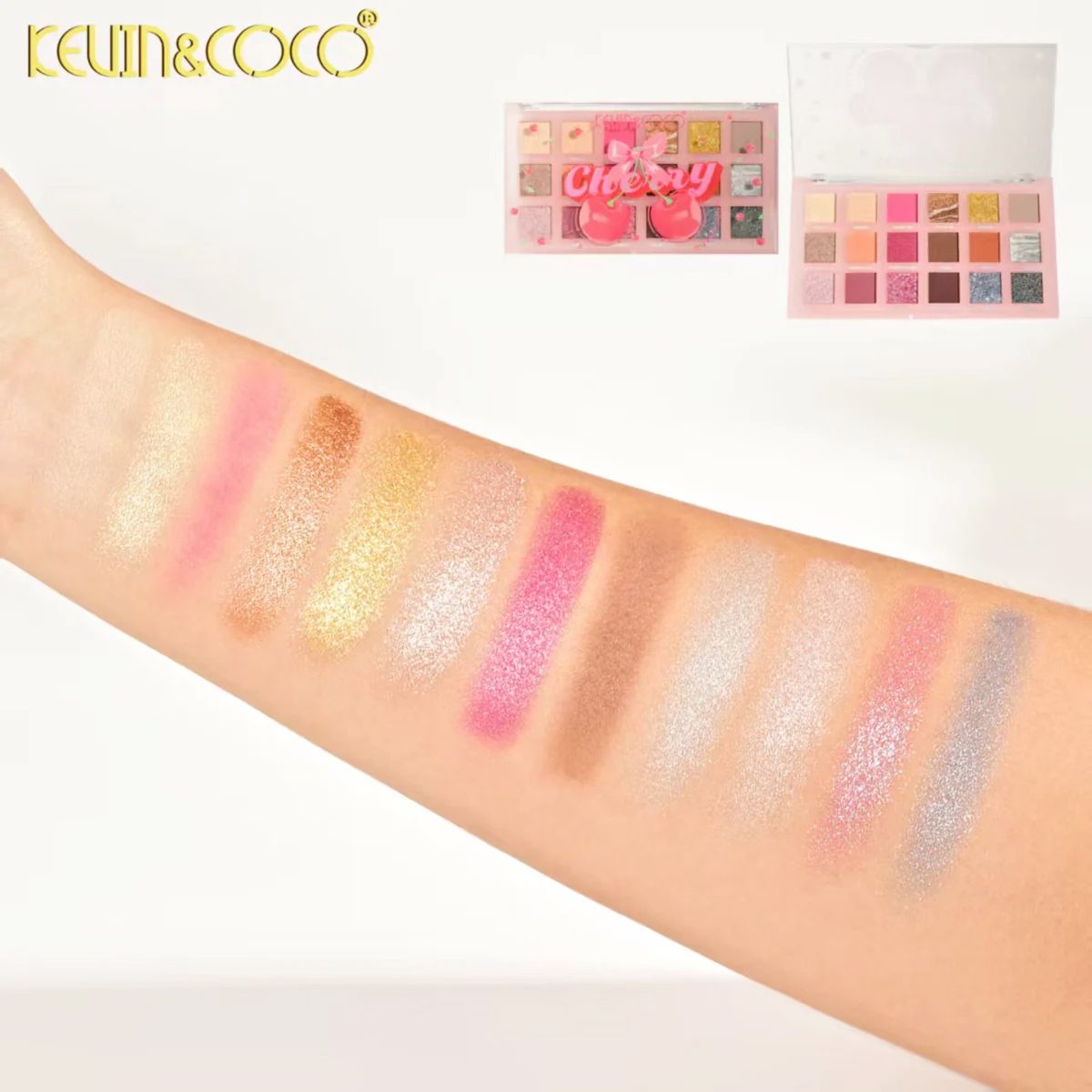 Kevin&Coco, Paleta Farduri de Pleoape Cherry Glam, 18 Nuante Mate si Sidefate, Textura Pudra Compacta, Hipoalergenic, Multicolor, 25 g