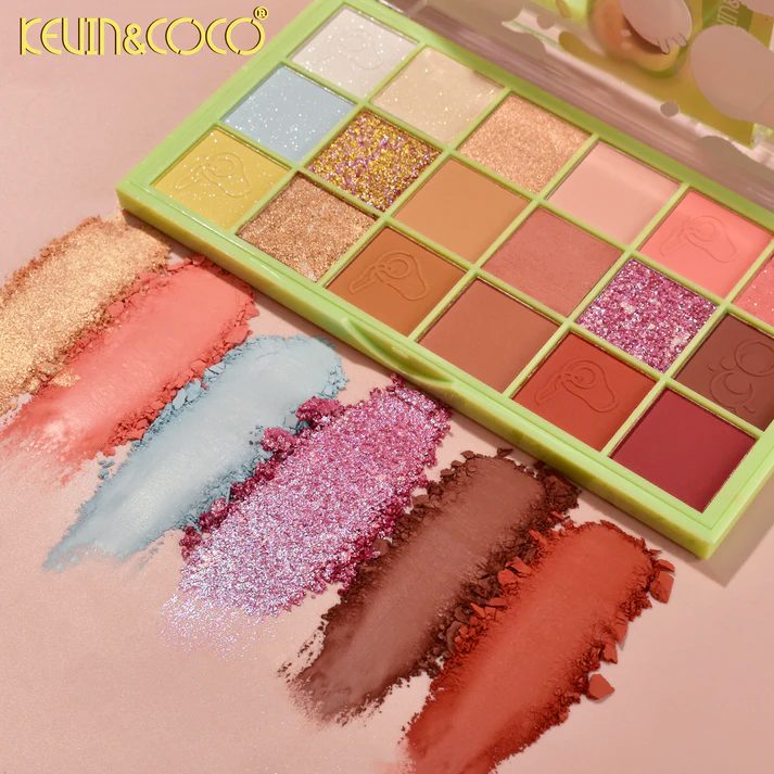 Kevin&Coco Paleta Farduri de Pleoape, Machiaj Profesional Avocado Fresh, Textura Pudra Mate si Sidefate, 18 Nuante, Multicolor, 35 g