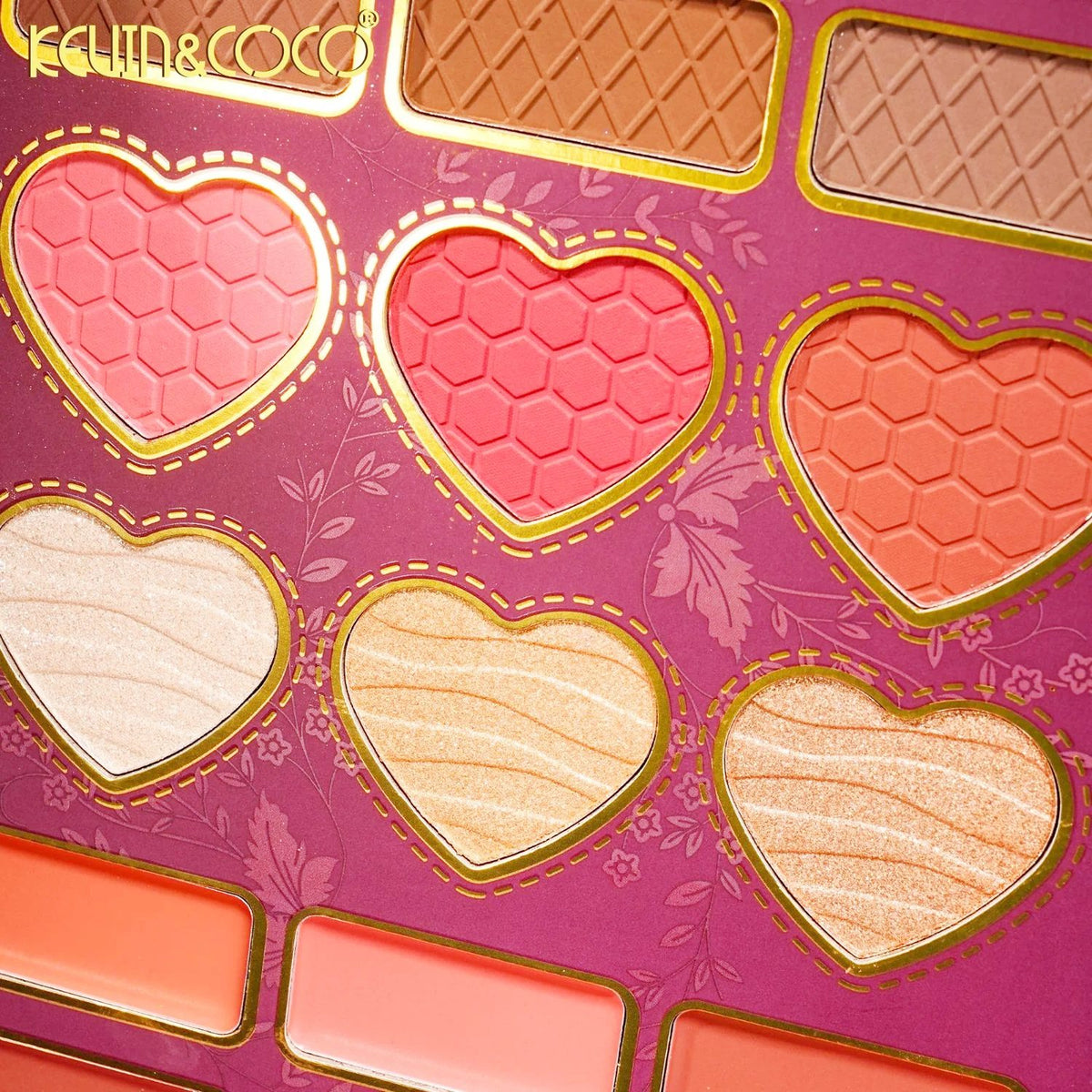 Kevin&Coco, Paleta de Machiaj All-in-One, Model Flowers cu 82 Nuante de Farduri, Blush si Iluminatoare, Design Tip Carte, Multicolor, 16.3x22.4x2.5 cm