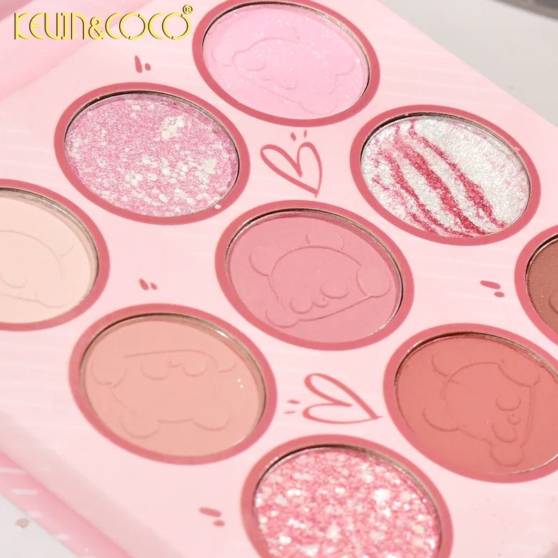 Kevin&Coco, Set Machiaj 2 in 1 cu Paleta 9 Farduri de Pleoape si Lipgloss, Textura Mat si Sidefat, Formula Hipoalergenica, Design Panda, Multicolor, 10.2x10.2x1.5 cm