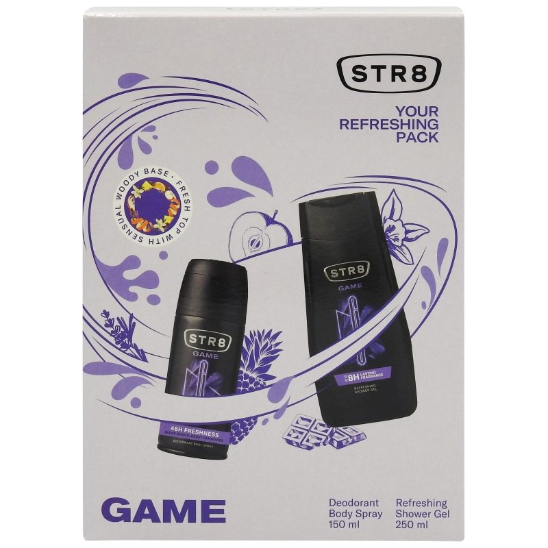 Set Cadou Str8 Game, Gel de Dus si Deodorant Spray, Extract de Citrice si Note Lemnoase, 2 Piese, 250 ml si 150 ml