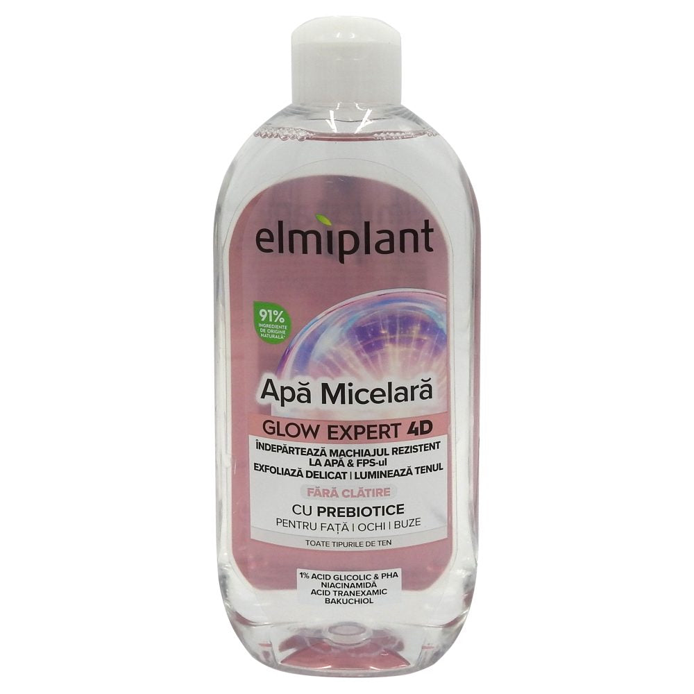 Elmiplant Apa Micelara Iluminatoare Glow Expert 4D, Curatare cu Prebiotice pentru Fata Ochi si Buze, 400 ml