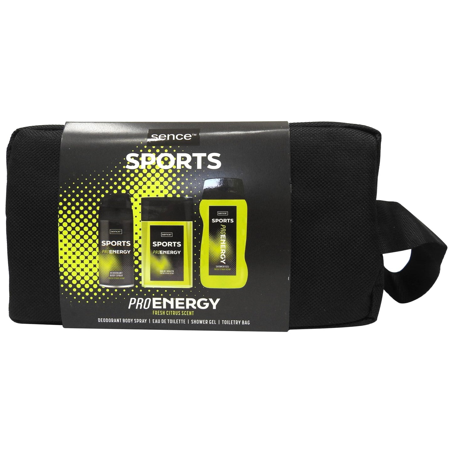 Sence Men Sports Pro Energy, Set Cadou Îngrijire Personală Pentru Bărbați, Include Deodorant 150 ml, Apă de Toaletă 100 ml și Gel de Duș 240 ml, 3 Piese cu Borsetă Inclusă
