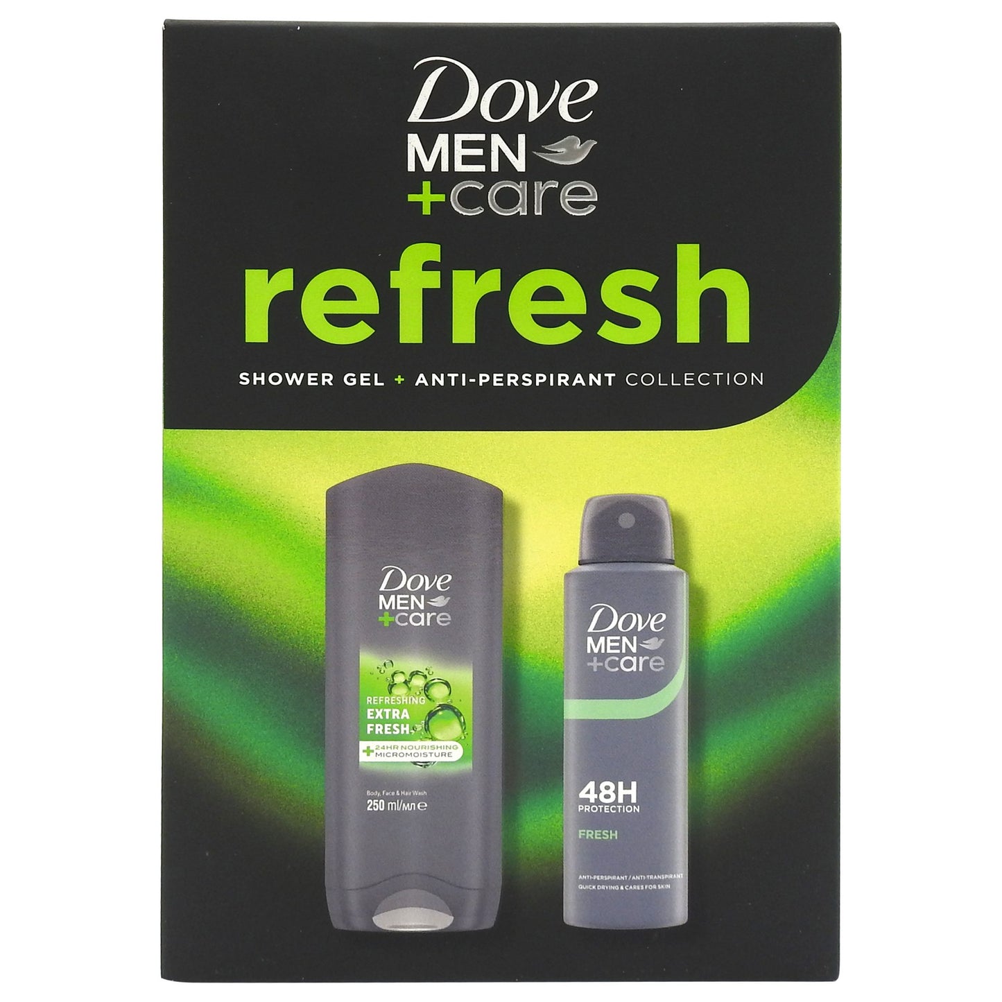 Dove Men+Care Refresh Set Cadou, Gel de Duș și Deodorant Spray, Extract de Mentă, 2 Piese, Gel 250 ml, Deodorant 150 ml